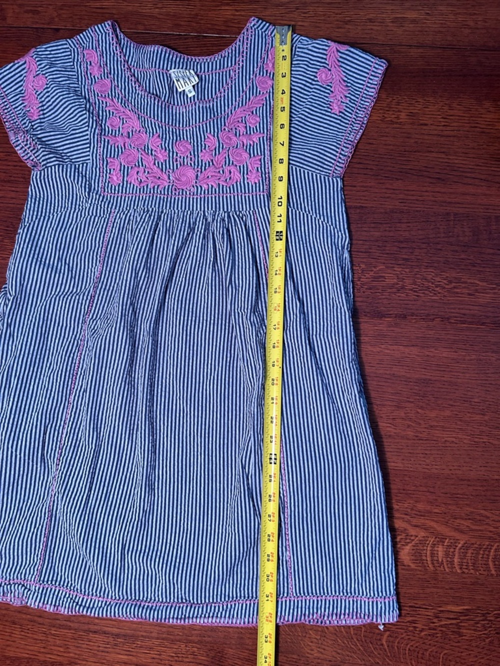 Striped Mini Dress with Pink Embroidery - Picture 7 of 7